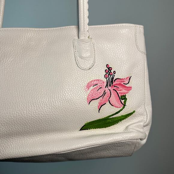 Vintage Cecconi Piero Leather Hand Painted Floral White Pebble Shoulder Bag - Picture 7 of 14